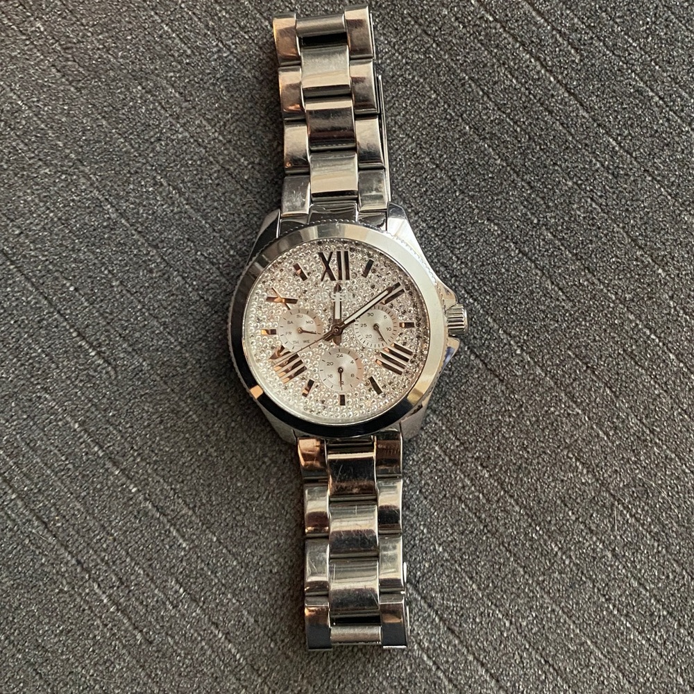 FOSSIL women’s silver pavé watch
